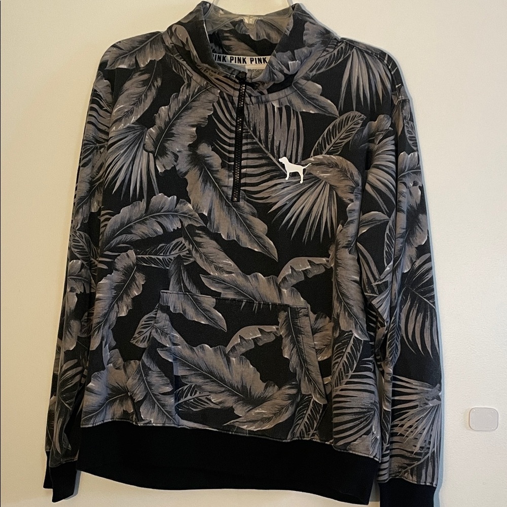 PINK Victoria's Secret Black and Gray Tropical Zip Sweater